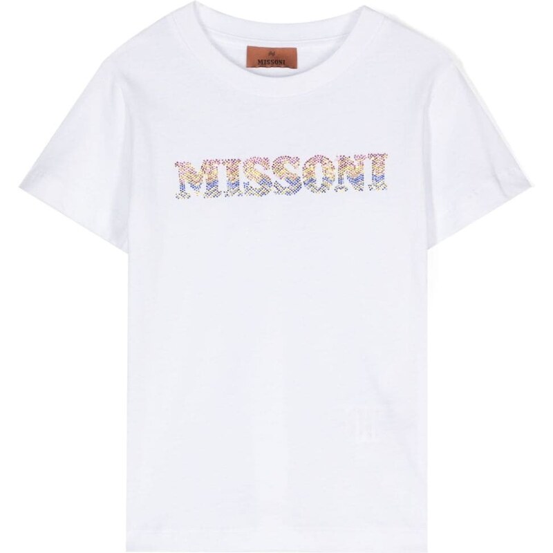 MISSONI KIDS T-shirt bianca con strass multicolor