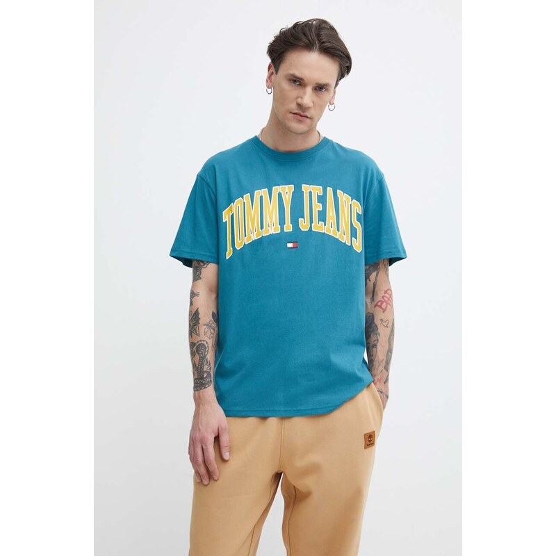 Tommy Jeans t-shirt in cotone uomo colore turchese DM0DM18558