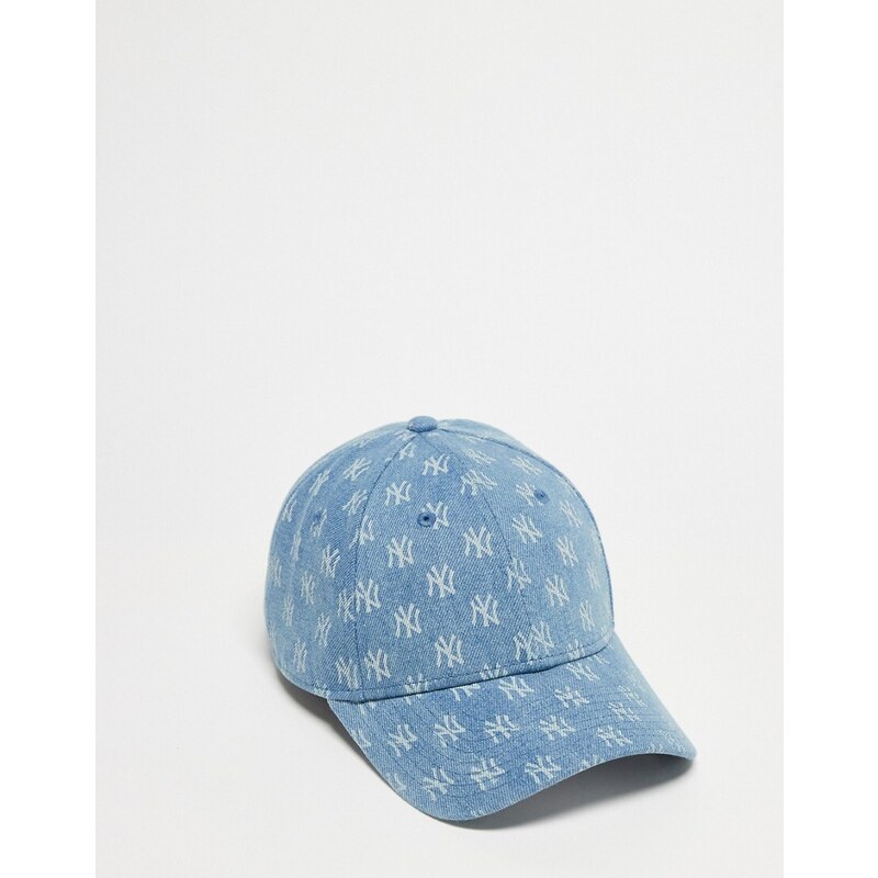 New Era - 9forty - Cappellino blu in denim con stampa di monogrammi