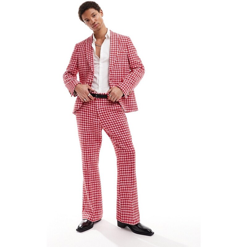 Twisted Tailor - Pantaloni da abito rossi e rosa pied de poule-Multicolore