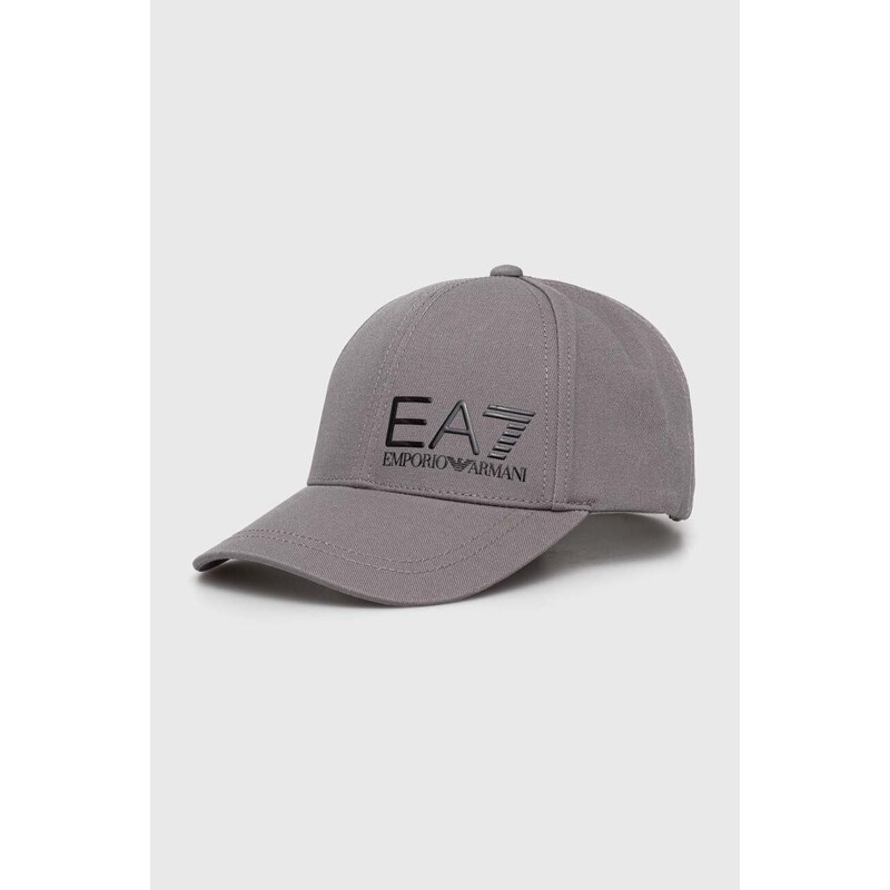 EA7 Emporio Armani berretto da baseball in cotone colore grigio con applicazione