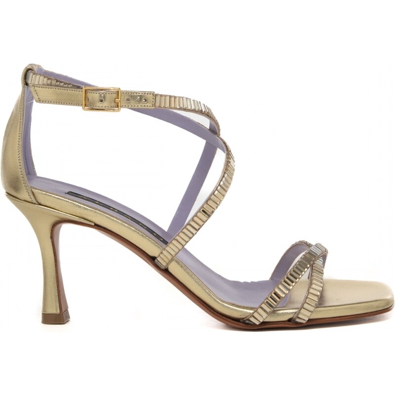 Albano sandali da donna con tacco medio e strass in vera pelle oro platino