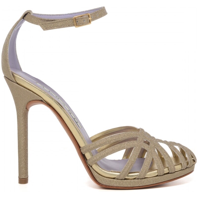 Albano sandali alti da donna con tacco alto e punta a gabbia in pelle glitter oro platino
