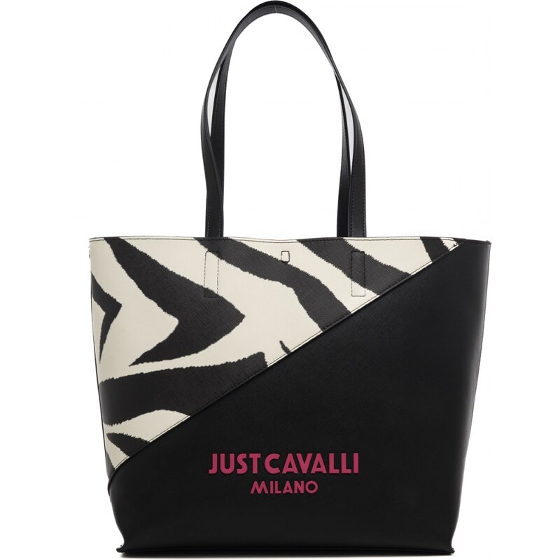 Just Cavalli borsa shopper da donna in stampa effetto saffiano multiprint black white con pochette