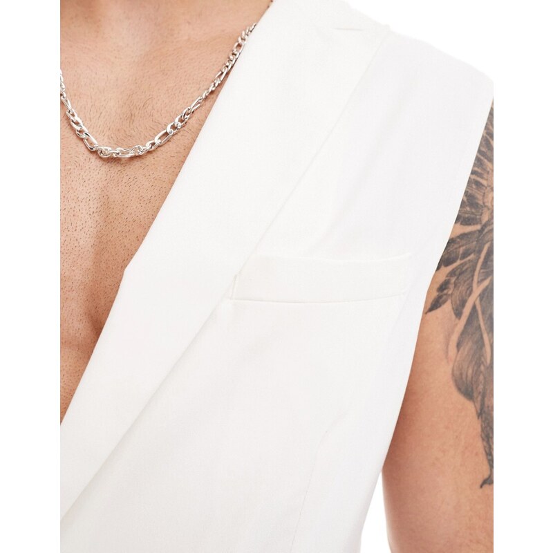ASOS DESIGN - Giacca da abito senza maniche slim fit bianca-Bianco