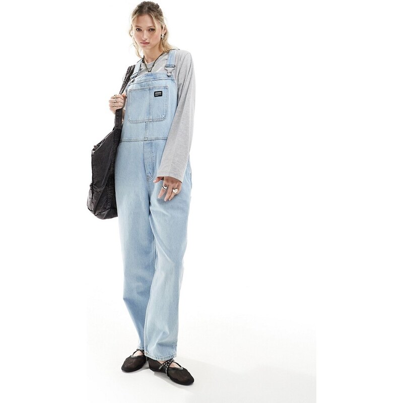 Dr. Denim - Lydia - Salopette di jeans vestibilità comoda a fondo ampio lavaggio chiaro invecchiato-Blu