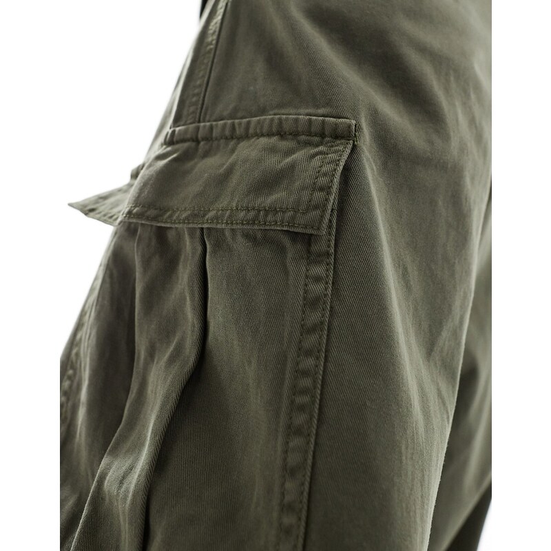 Dr Denim - Kobe - Pantaloni cargo ampi a vita medio alta color timo kaki-Verde