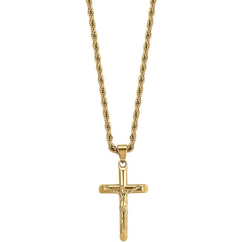 Collana uomo con croce cilindrica in acciaio e brillantini neri - Gioielli
