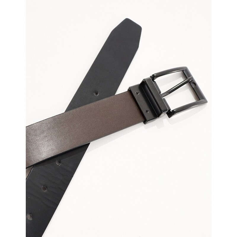 ASOS DESIGN - Cintura in pelle sintetica double-face marrone e nera con fibbia nera-Multicolore