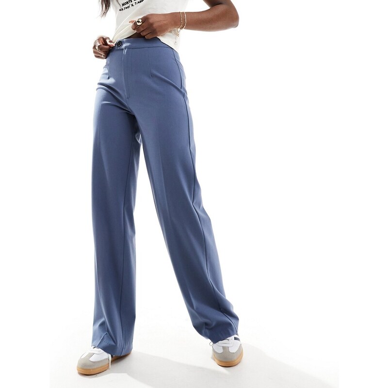 Pull&Bear - Pantaloni sartoriali a fondo ampio con pieghe blu petrolio-Blu navy