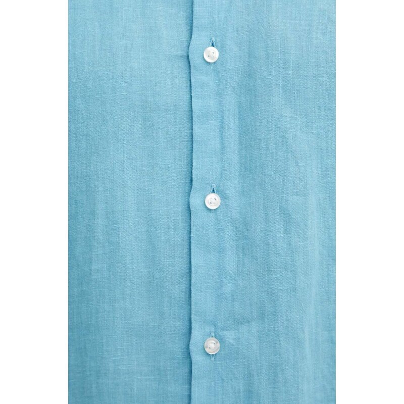 BOSS camicia di lino BOSS ORANGE colore blu