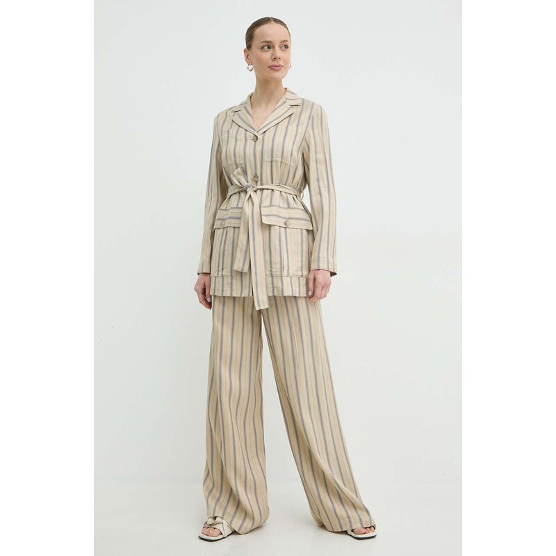 MAX&Co. pantaloni in lino misto colore beige 2416131064200