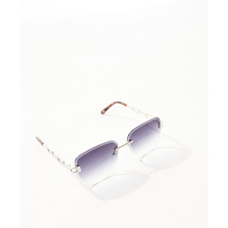 ASOS DESIGN - Occhiali da sole senza bordo argentati con lenti sfumate e dettagli tartarugati-Argento