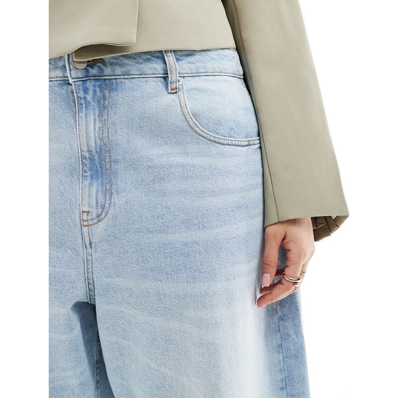 ASOS Curve ASOS DESIGN Curve - Jeans cropped a gamba bombata stretti in vita blu lavaggio medio