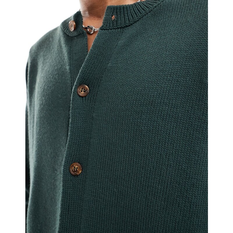 ASOS DESIGN - Cardigan girocollo in maglia verde scuro