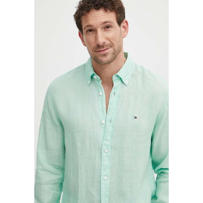 Tommy Hilfiger camicia di lino colore verde MW0MW34602
