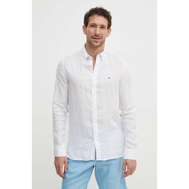Tommy Hilfiger camicia di lino colore bianco MW0MW34615