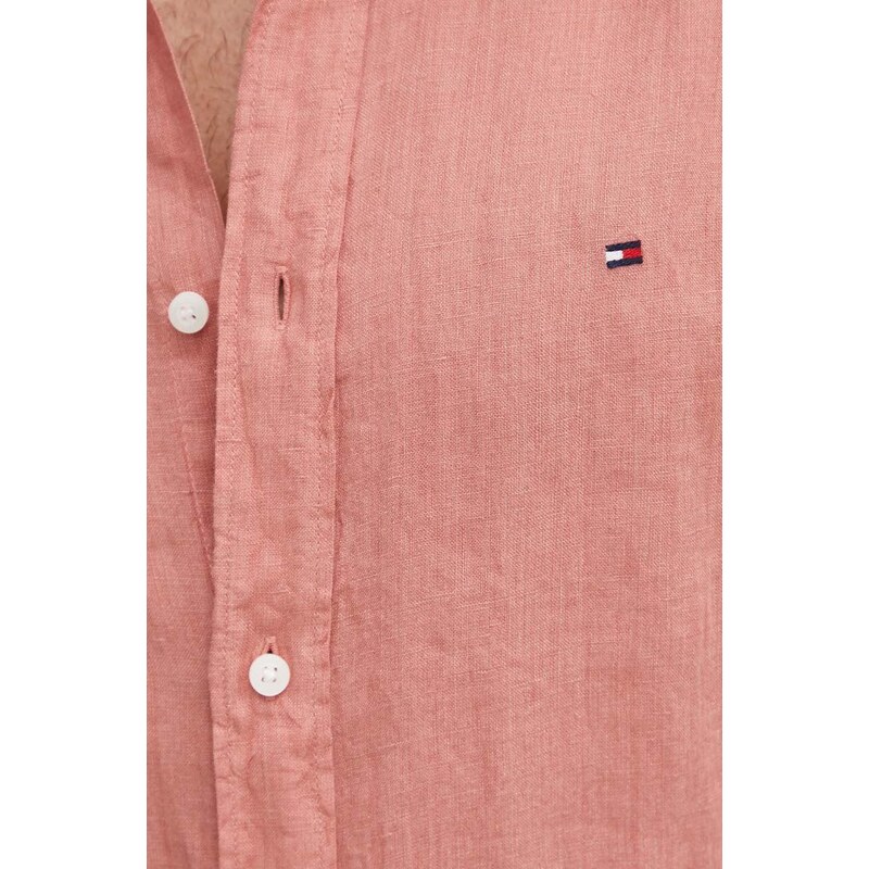 Tommy Hilfiger camicia di lino colore rosa MW0MW35207