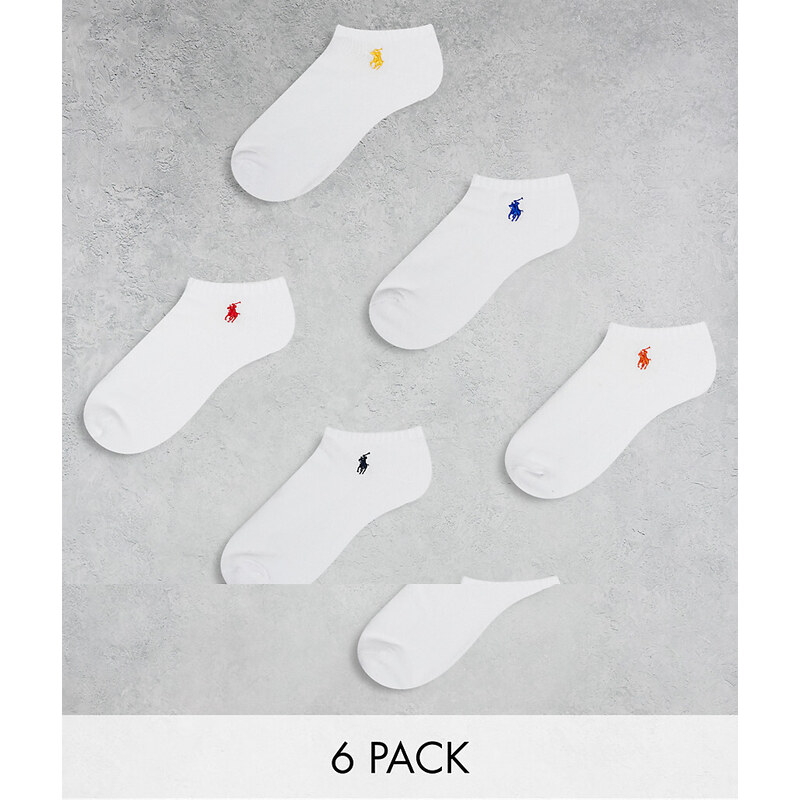 Polo Ralph Lauren - Confezione da sei paia di calzini sportivi bianchi con logo multicolore-Bianco