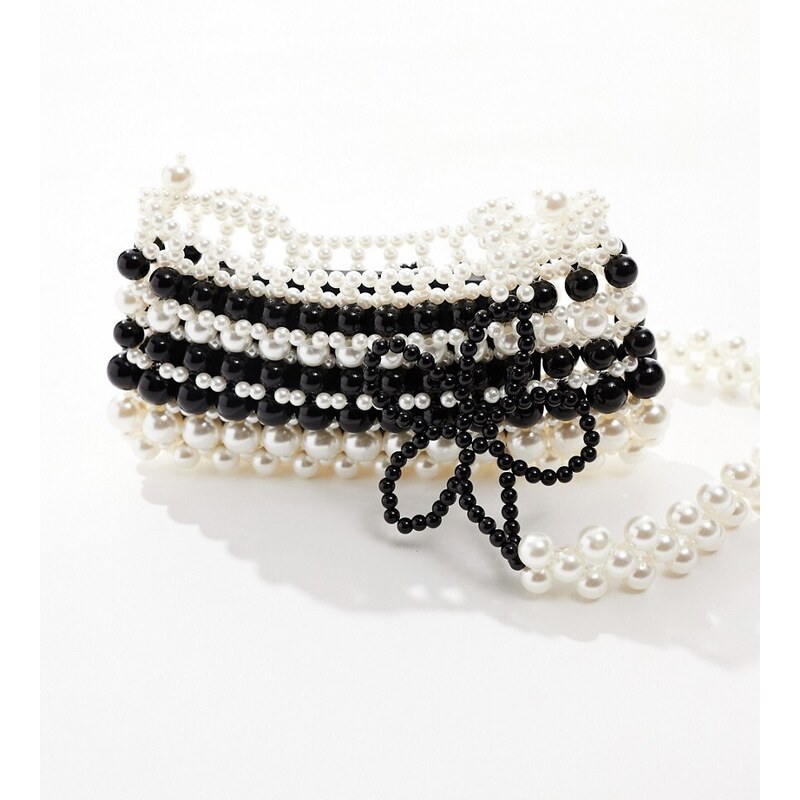 Sister Jane - Borsa in perline con dettagli a contrasto bianca e nera in coordinato-Multicolore