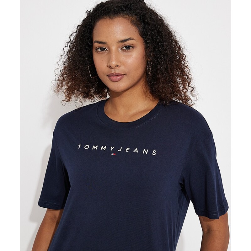 Tommy Jeans T-Shirt Logo Embroidered Blu Donna