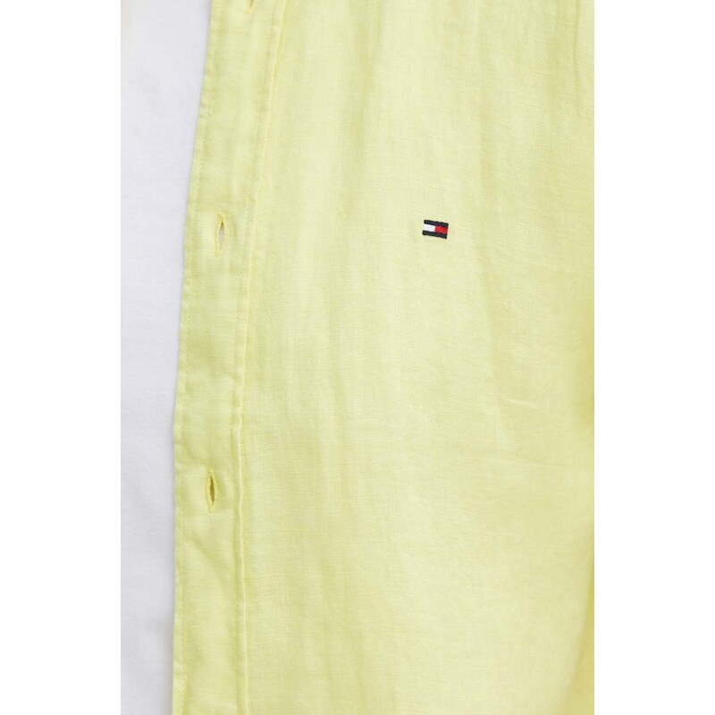 Tommy Hilfiger camicia di lino colore giallo MW0MW35207