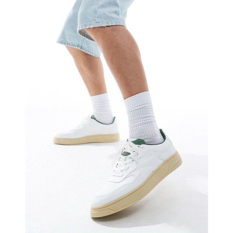 Pull&Bear - Sneakers rétro bianche con dettaglio rétro-Marrone