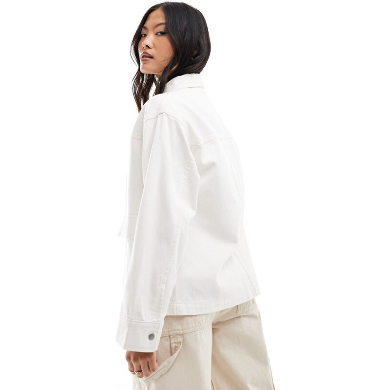 ASOS Petite ASOS DESIGN Petite - Camicia giacca in twill di cotone écru con tasche-Bianco