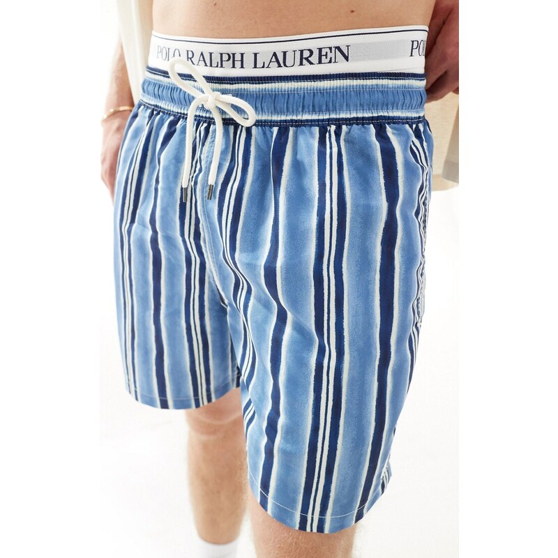 Polo Ralph Lauren - Traveler - Pantaloncini da bagno blu medio a righe con logo