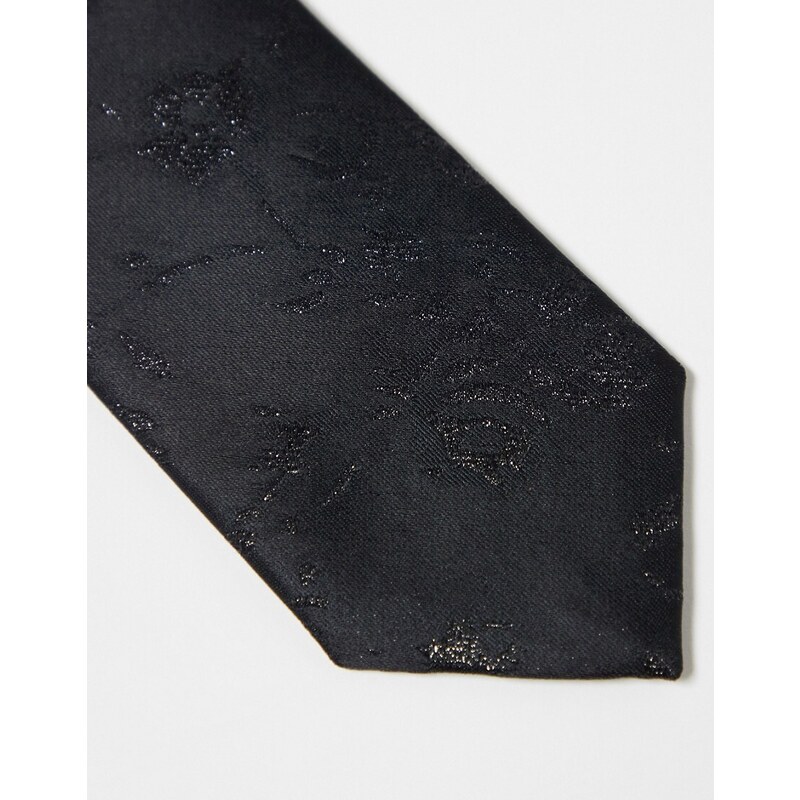 ASOS DESIGN - Cravatta sottile in raso nera con motivo-Nero