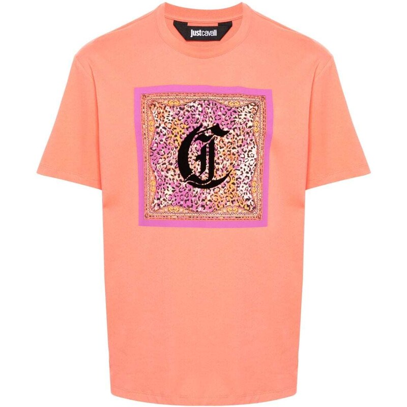 JUST CAVALLI T-shirt arancione stampa maculata