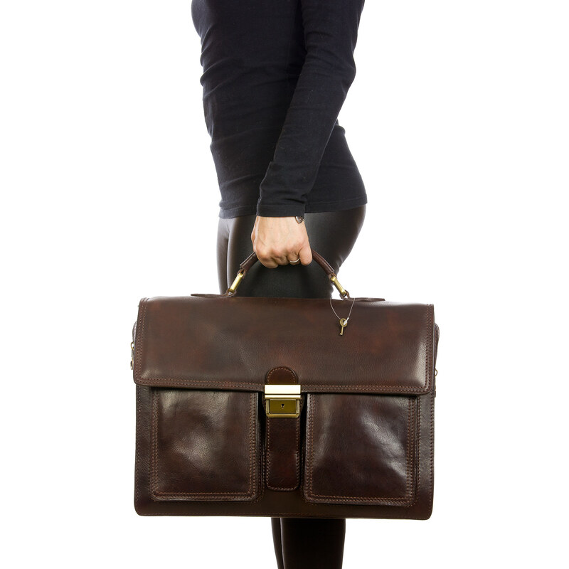 CHIAROSCURO EVASIO XXL: cartella ufficio / borsa lavoro uomo, in cuoio, colore : TESTA MORO, Made in Italy