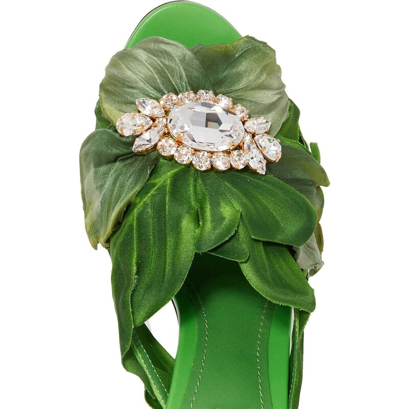 Dolce & Gabbana Keira Jungle Leaf Satin Mules