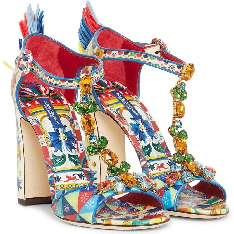 Dolce & Gabbana Raffia-Trimmed Leather Sandals