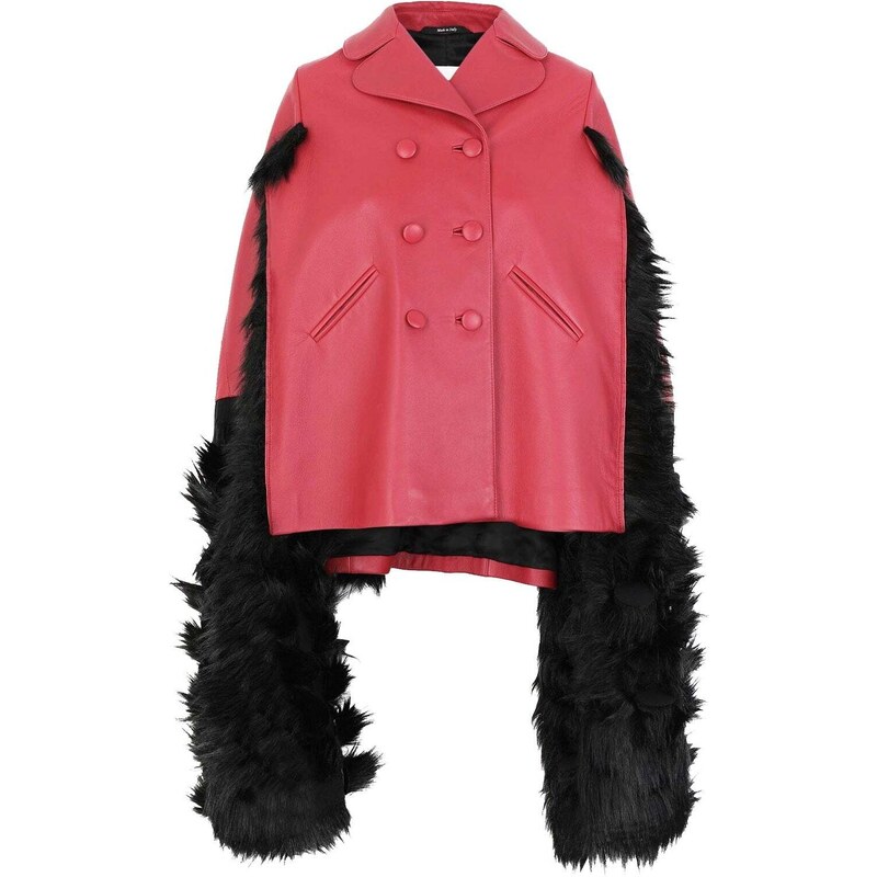 Maison Margiela Faux Fur Trimmed Leather Cape Jacket