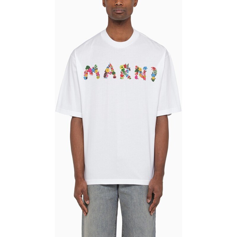T-shirt bianca con logo Marni bouquet