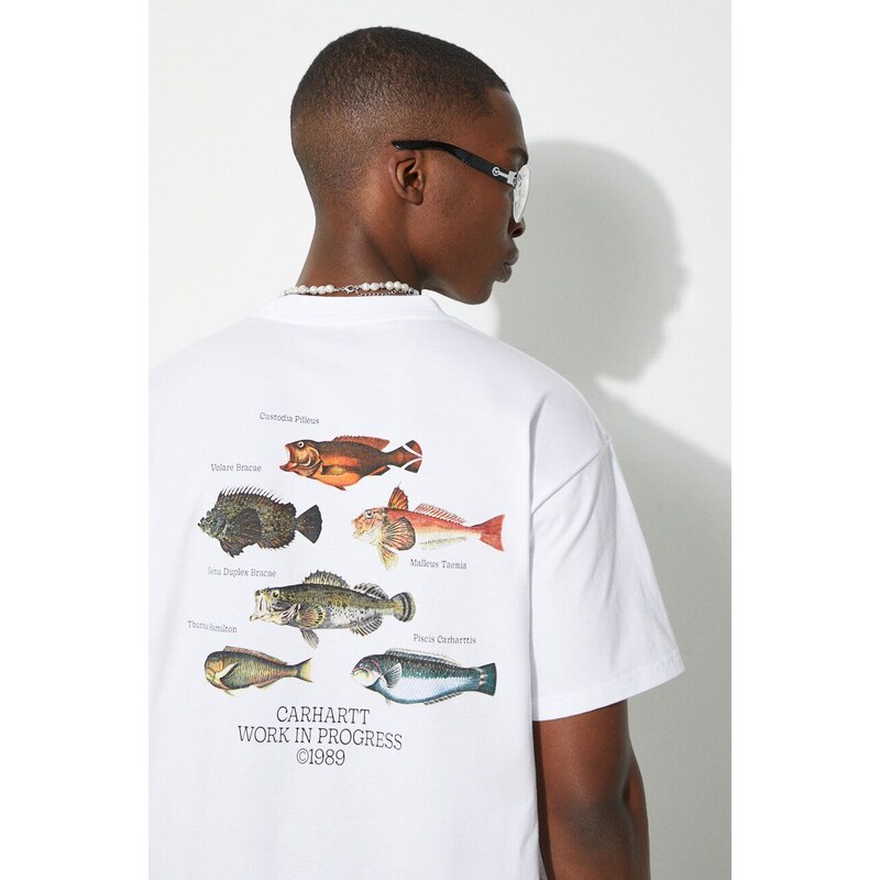 Carhartt WIP t-shirt in cotone S/S Fish T-Shirt uomo colore bianco I033120.02XX