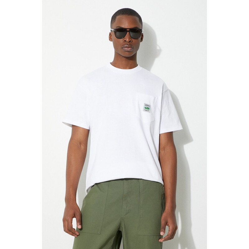Carhartt WIP t-shirt in cotone S/S Field Pocket T-Shirt uomo colore bianco con applicazione I033265.02XX