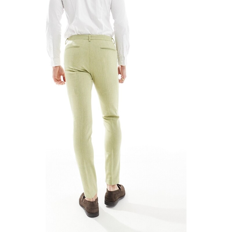 ASOS DESIGN Wedding - Pantaloni da abito skinny in misto lana oliva intrecciato-Verde