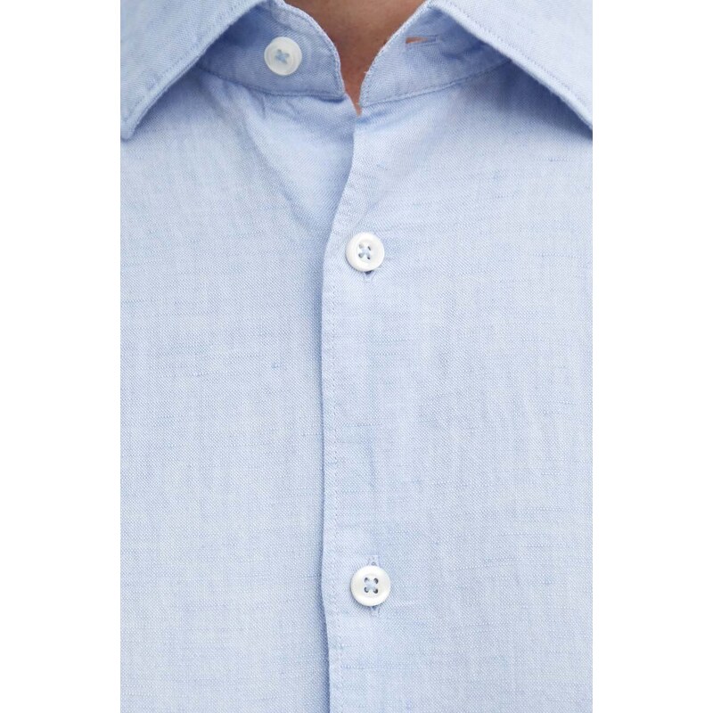 BOSS camicia di lino colore blu