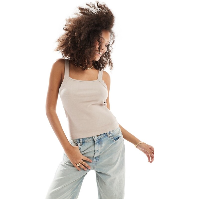 Gina Tricot - Canottiera In Jersey Color Crema Con Spalline Sottili - Foto 3