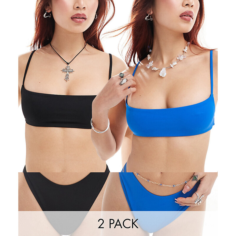 Weekday Costume Fascia Blu Bikini Triangolo Bikini Verde Petrolio