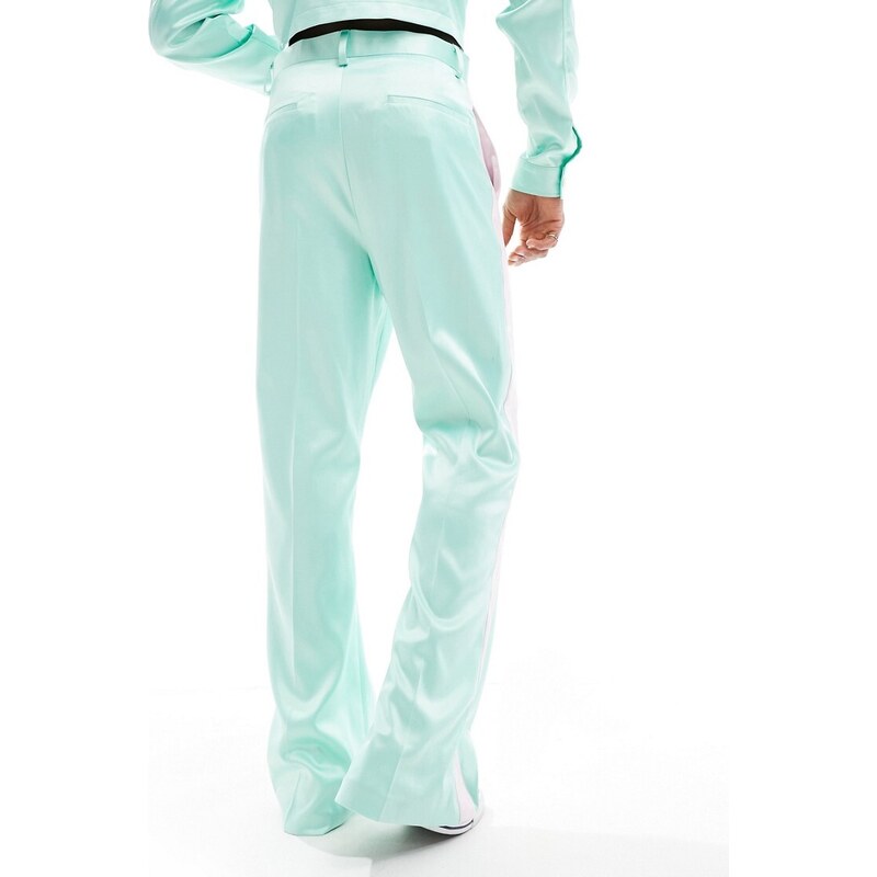 ASOS DESIGN - Pantaloni eleganti ampi in raso con riga laterale rosa in coordinato-Verde
