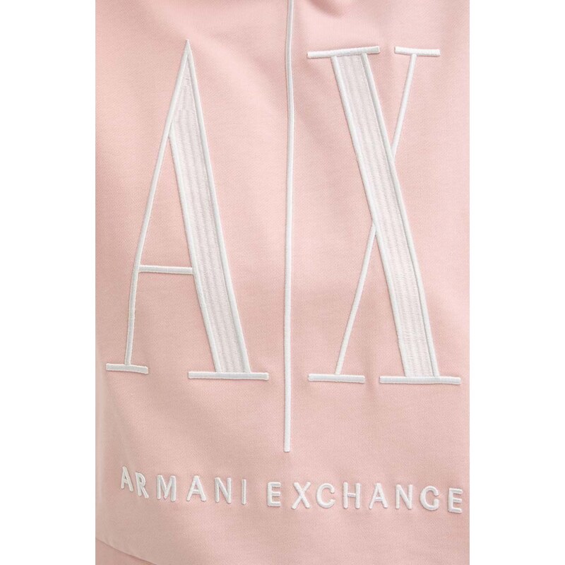 Armani Exchange felpa in cotone donna colore rosa con cappuccio con applicazione