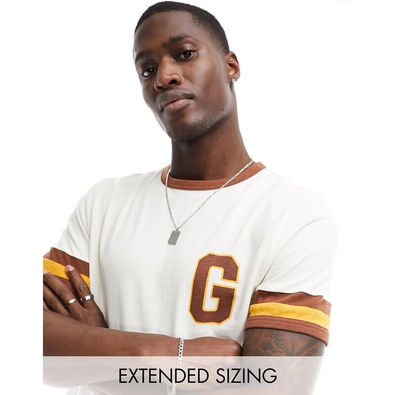 GANT - T-shirt rétro color crema con logo e bordi a contrasto-Bianco