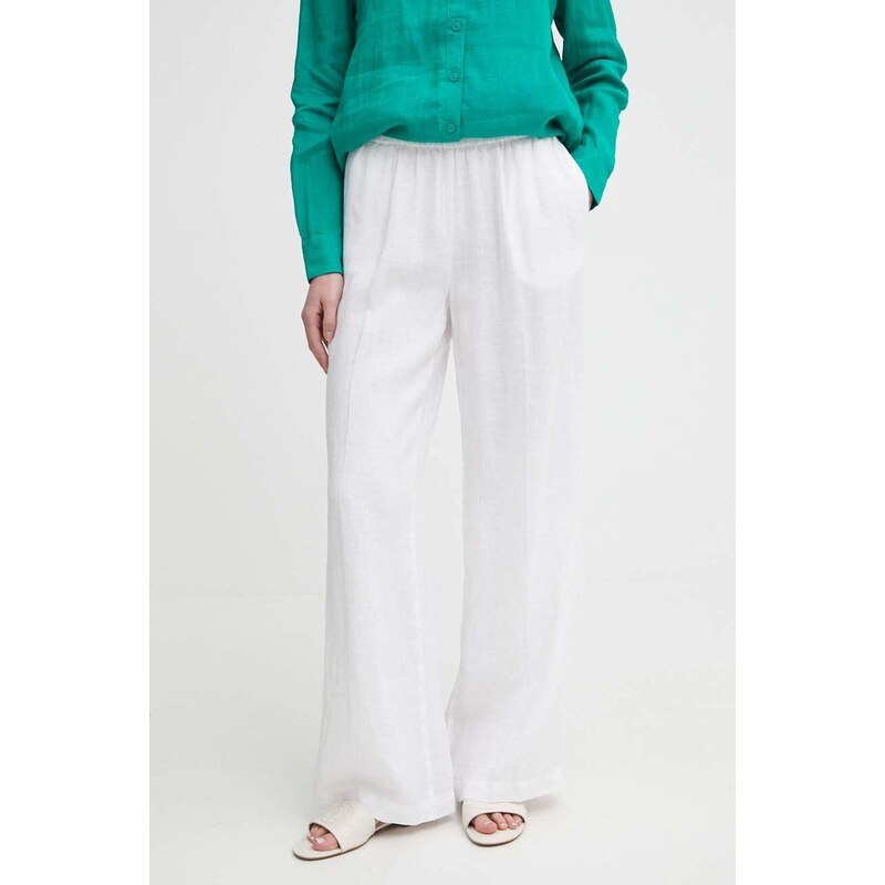 Sisley pantaloni in lino colore bianco