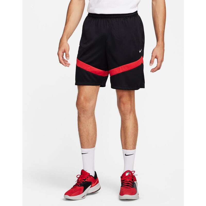 Nike Basketball - Icon - Pantaloncini da 8" neri e rossi con logo-Nero