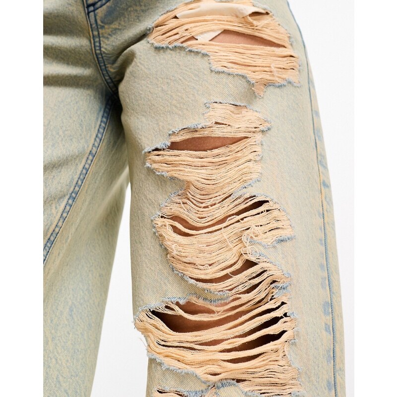 ASOS WEEKEND COLLECTIVE ASOS DESIGN Weekend Collective - Jeans larghi lavaggio acido con strappi estremi-Multicolore