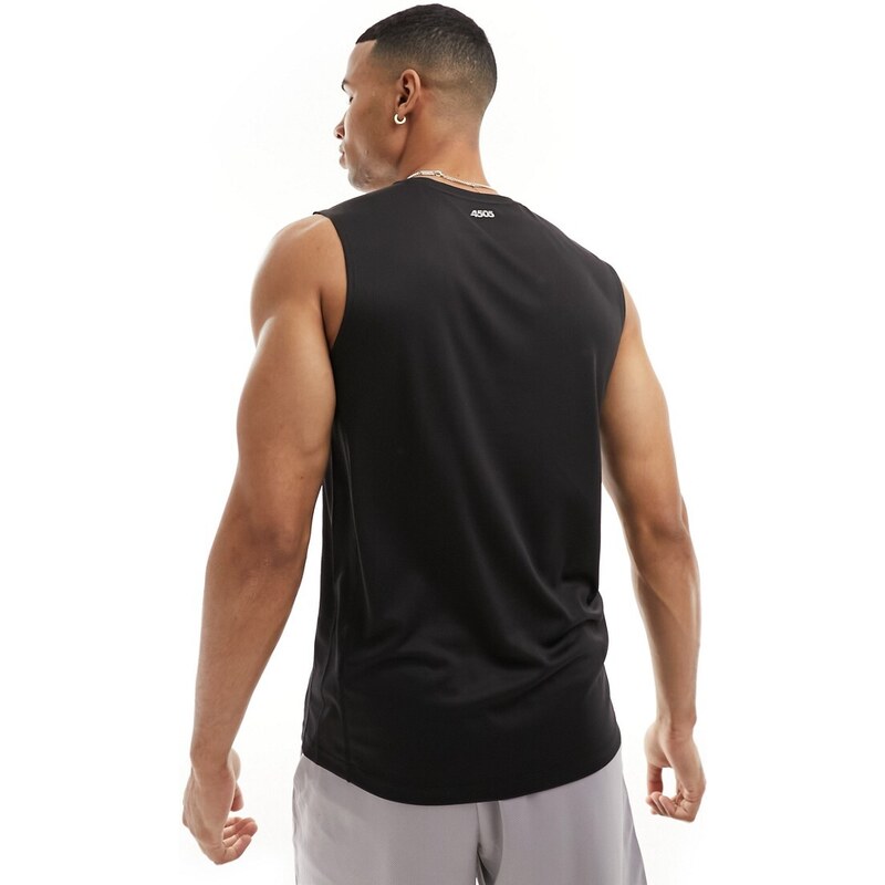 ASOS 4505 - T-shirt da allenamento senza maniche nera ad asciugatura rapida con logo-Nero