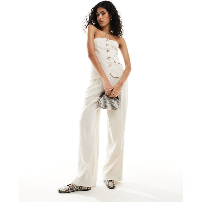 Miss Selfridge - Pantaloni a fondo ampio in colore lino naturale in coordinato-Neutro